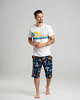 Чоловічий комплект з шортами - Море та пальми - Family look для пари. Розмір: M. Колір: Білий