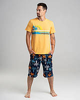 Чоловічий комплект з шортами - Море та пальми - Family look для пари. Розмір: XL. Колір: Жовтий