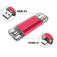 64GB USB 3.1 + Type-C флеш накопичувач OTG, 135мб читання / 78мб запис, двостороння флешка, червона, фото 3