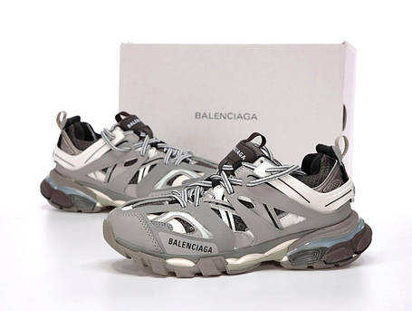 Жіночі кросівки Balenciaga Track Grey Баленсіага сірі шкіра текстиль багатошарова підошва демісезон, фото 1