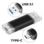 64GB флешка двостороння USB 3.1 + Type-C, 135/78 мБ читання / запис, чорна, флеш пам'ять накопичувач OTG, фото 2