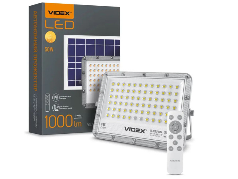 Прожектор LED автономний, сонячна панель 1000LM 5000K 3,2V VL-FSO2-505 Videx