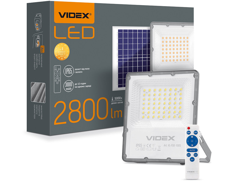 Прожектор світлодіодний з сонячною панеллю 2800LM 5000K (VL-FSO-1005) Videx