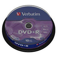 Диск DVD+R 10 VERBATIM 4.7GB, 16X Silver (код 186776)