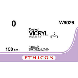 Вікрил (VICRYL) 0, без голки, фіолетовий, 150 см, 1шт.