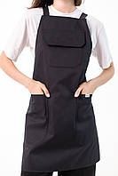 Фартух чорний бармена офіціанта, великі кишені, саржа