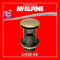 Донний клапан клік-клак з переливом для умивальника CW60-AB McAlpine антична латунь