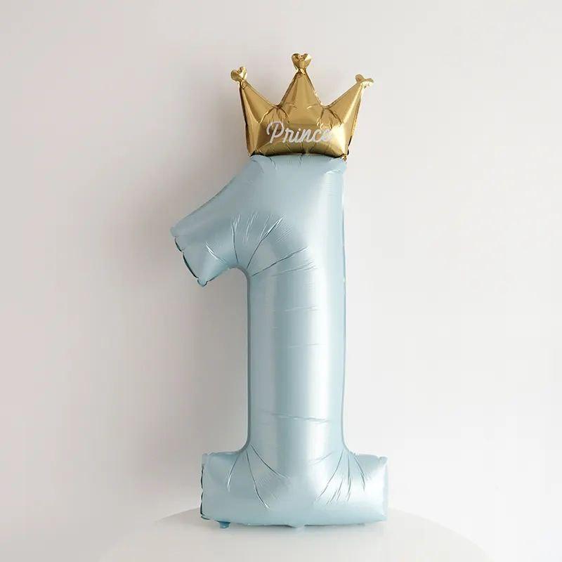 China 124*57 см " Цифра 1. Блакитна пастель із короною Фольговані кулі — В УП MrShar, фото 1