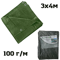 Тент будівельний 3 х 4 м 100 г/м зелений водостійкий щільний водостійкий з люверсами від сонця і дощу (Agro-А0051611) DMB