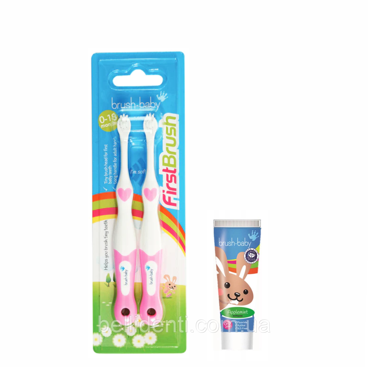 Набір Brush-Baby First Brush (паста 12 мл зайчик+2 рожеві щітки)