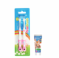 Набор Brush-Baby First Brush (паста 12 мл зайчик+2 щетки розовые)