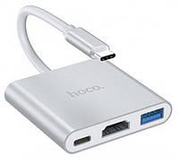 Hub адаптер Hoco HB14 Easy Show Type-C to USB3.0/HDMI/Type-C PD Silver (531697) OF