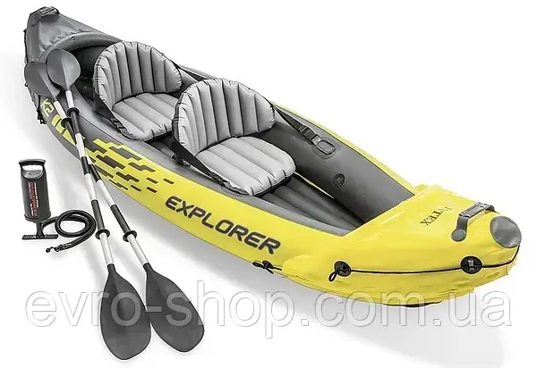 Надувна двомісна байдарка, човен (каяк) Intex 68307 Explorer K2, 312 х 91 см, з веслами та насосом