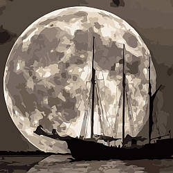 Картина за номерами Strateg ПРЕМІУМ Корабель на фоні місяця розміром 40х40 см (SK008) PL-00038044