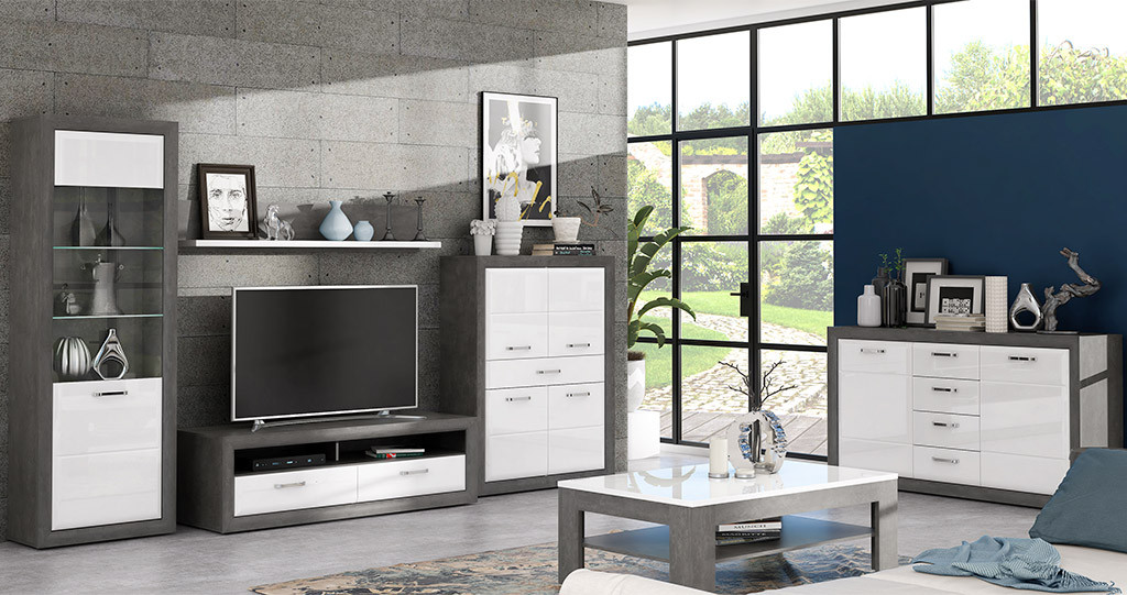 Вітальня Lennox New Загартоване скло, ручки металеві, Да, бетон ефект темний, фото 1