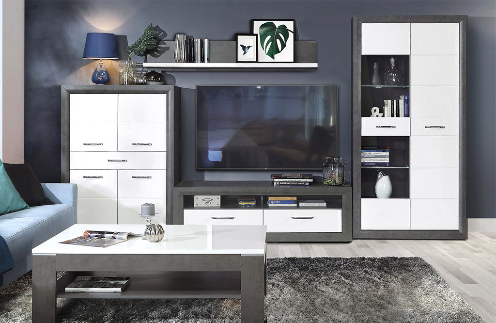 Вітальня Lennox New Загартоване скло, ручки металеві, Да, бетон ефект темний, фото 1