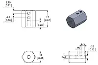 Шестигранный колесный адаптер - 12мм / 3мм - 2шт - Pololu 2682