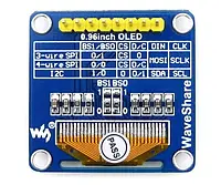 OLED дисплей, двухцветная графика 0.96 &#039;&#039; (B) 128x64px SPI / I2C - прямые разъемы - Waveshare 9092