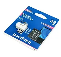 Goodram All in One M1A4 - карта пам'яті microSD 32 ГБ 100 Мб/с, клас 10 + адаптер + OTG-рідер