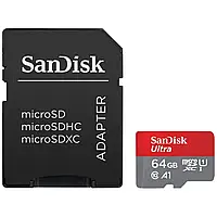 Карта памяти SanDisk Ultra microSD 64GB 140MB/s UHS-I Class 10, A1 с адаптером