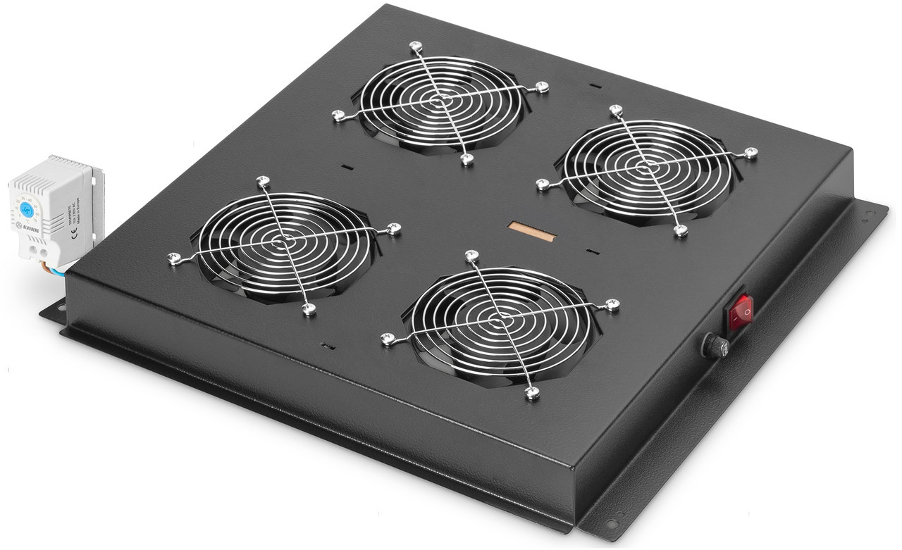 Digitus Панель вентиляторів 19" Roof, 4 fans, thermostat, RAL 9005 (DN-19FAN-4-B-N)