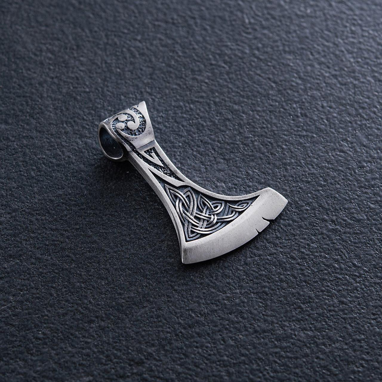 Срібний кулон "Топор зі Щитом Іггдрасилья, 
Кельтським амулетом спокою" 7046 Zipexpert ZIPEXPERT, фото 1