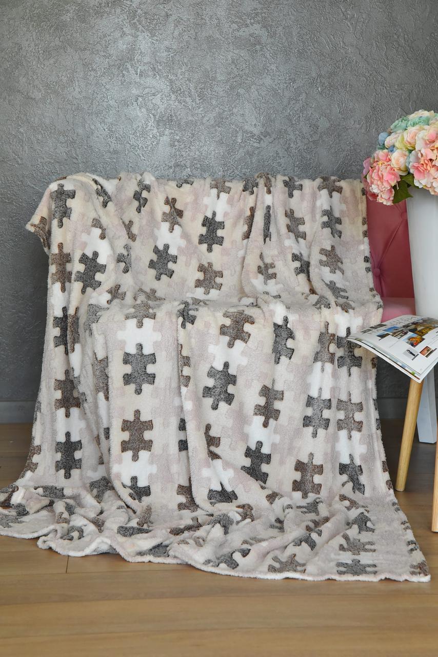 Плед бежевого кольору з геометричним принтом розмір 200*220 158570S, фото 1