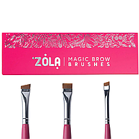 ZOLA Набір пензлів малиновий для фарбування брів MAGIC BROW BRUSHES професійний