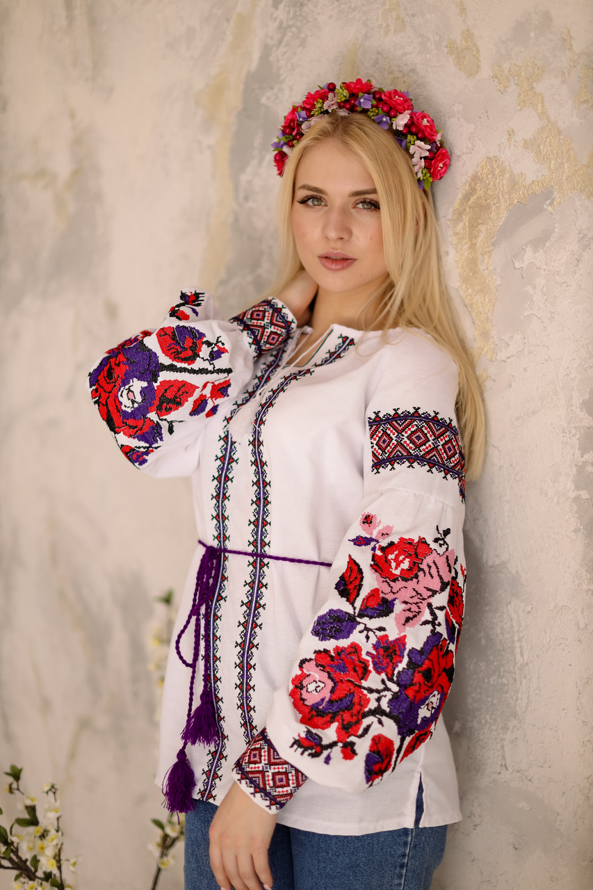 Вишиванка жіноча Живопис червоно-фіолетова, фото 1