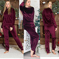 Женская брючная велюровая пижама из плюш велюра кофта и штаны теплый домашний комплект