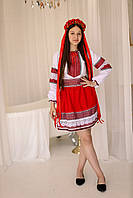 Етно-костюм для дівчинки Мавка червоний (спідничка,пояс,блузка) 110