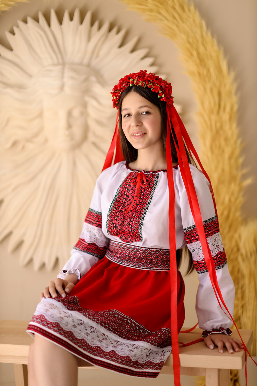 Етно-костюм для дівчинки Мавка червоний (спідничка,пояс,блузка)