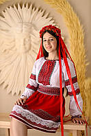 Етно-костюм для дівчинки Мавка червоний (спідничка,пояс,блузка)