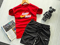 Мужской костюм Футболка + Шорты летний Nike Jump Man черно-красный Спортивный комплект Найк трикотажный лето