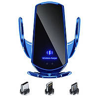 Тримач із бездротовою зарядкою для телефона + магнітна зарядка в автомобіль Smart Sensor Q3 синій