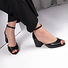 Чорні жіночі шкіряні босоніжки на підборі 6 см, фото 5