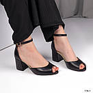 Чорні жіночі шкіряні босоніжки на підборі 6 см, фото 8