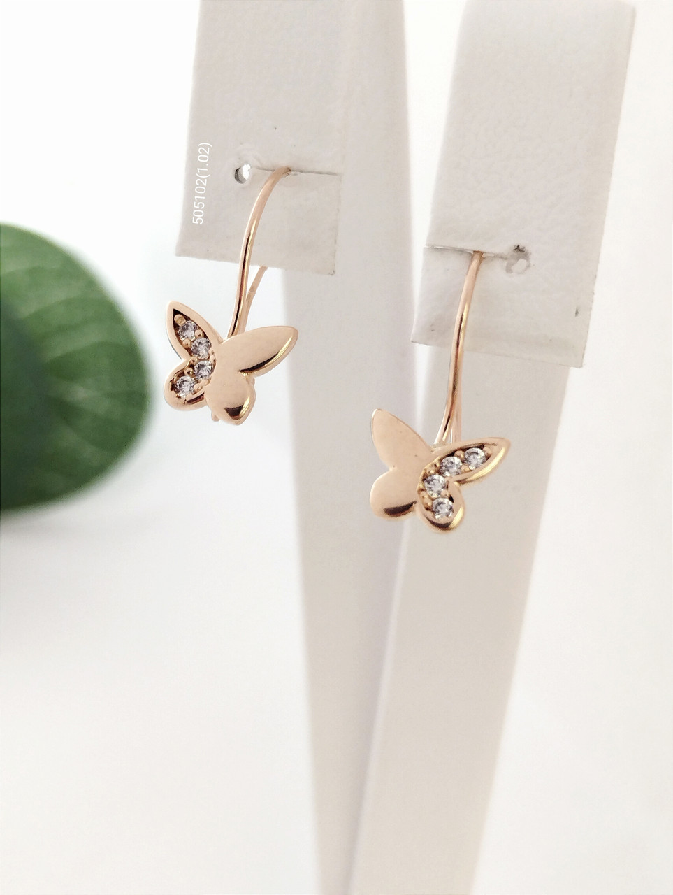 Золоті сережки метелики з червоного золота з цирконієм