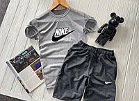Спортивный костюм мужской на лето Nike Футболка Шорты повседневный серый-графит | Комплект летний Найк