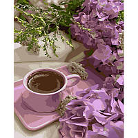 Картина за номерами Strateg Фіолетові гортензії з кавою розміром 40х50 см (GS1035) melmil