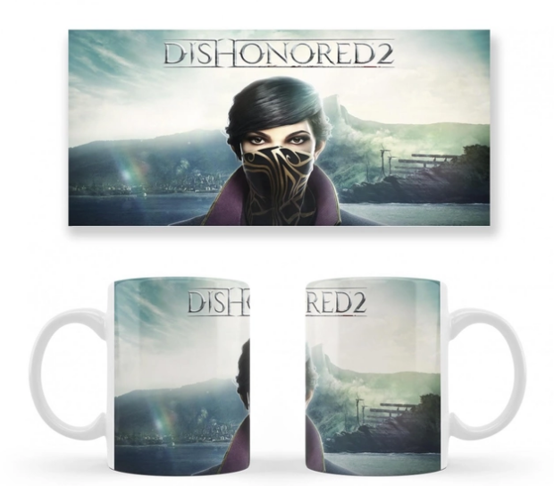 Чашка біла керамічна Dishonored 2 ABC