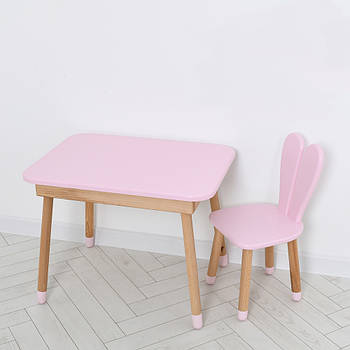 Дитячий дерев'яний комплект столик та стільчик Зайчик з ящиком під стільницею Bambi 04-027R-TABLE Рожевий