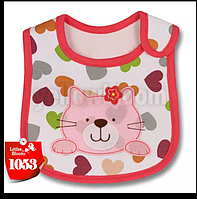 Слюнявчик детский, тканевый, для мальчика или девочки 0-2 года Розовый котик с сердцем
