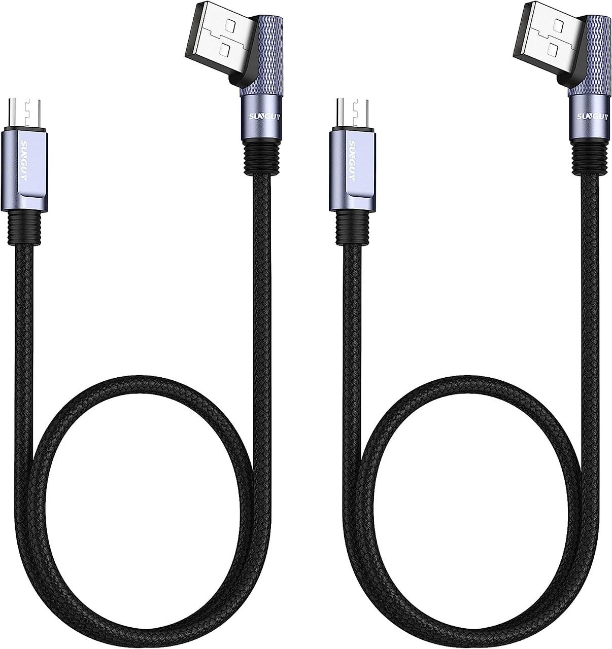 Зарядний кабель SUNGUY Micro USB Короткокутний кабель швидкої зарядки USB 2.0 до Micro B та кабель даних Сумісний із Samsung Galax, фото 1