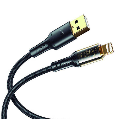 Кабель XO NB229 transparent design waven 2.4A Lighting usb cable Black, фото 1