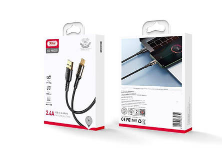 Кабель XO NB229 transparent design waven 2.4A Lighting usb cable Black, фото 3
