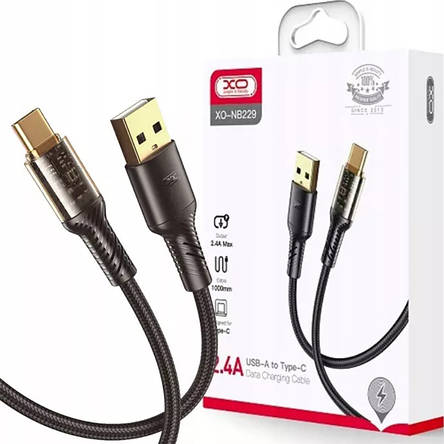 Кабель XO NB229 transparent design waven 2.4A Type-c usb cable Black, фото 3