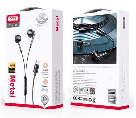 Навушники XO EP66 Crescent Type-C digital decoding flat earphone Black, фото 3
