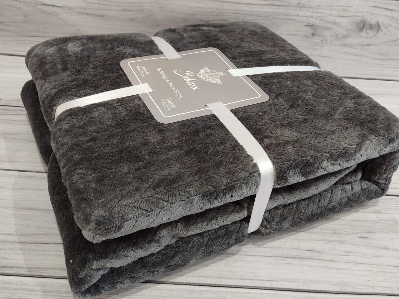 Плед мікрофібра євро розмір 200 на 220 см Belizza home графіт, фото 1