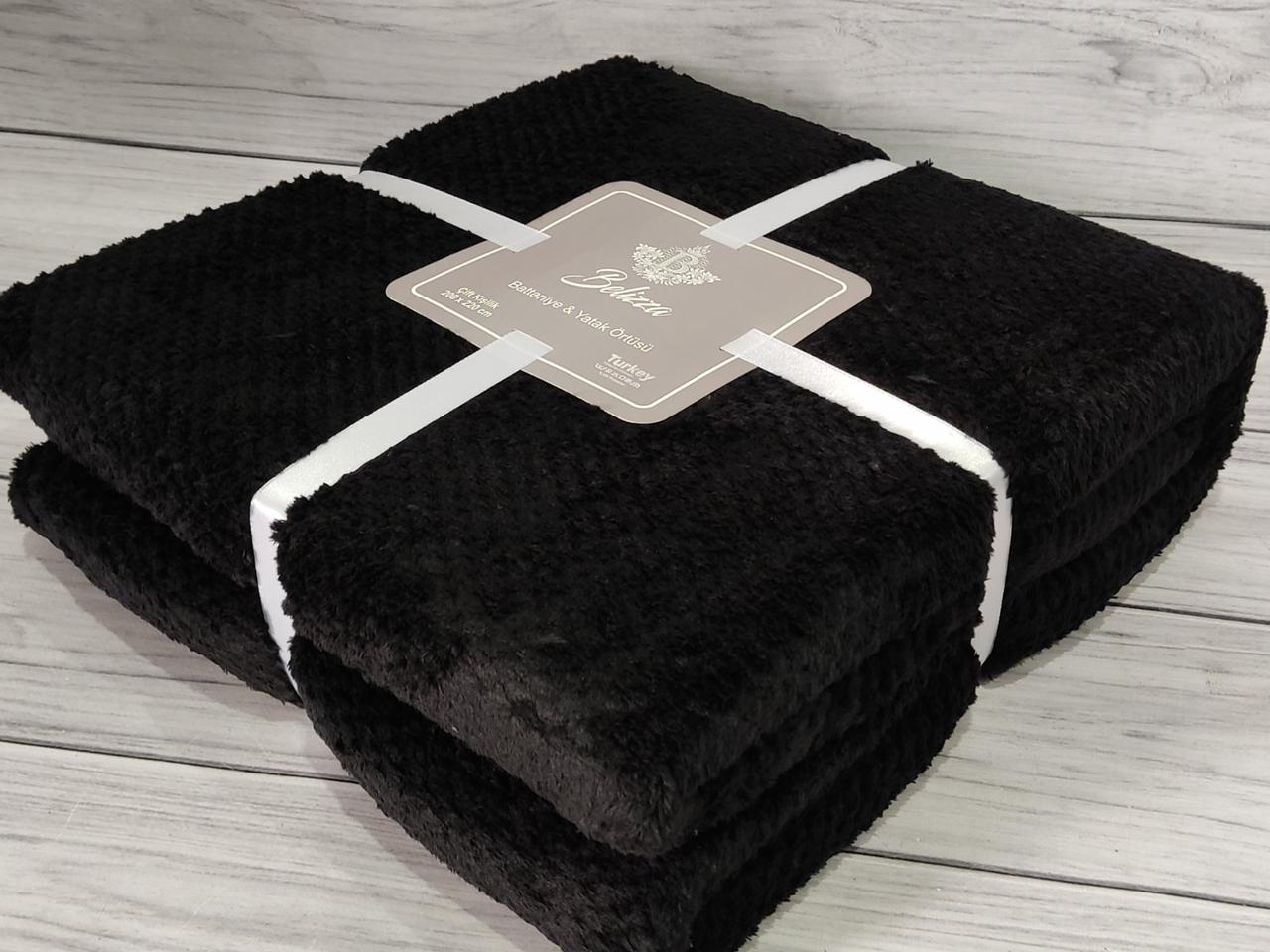 Плед мікрофібра євро розмір 200 на 220 см Belizza home чорний, фото 1